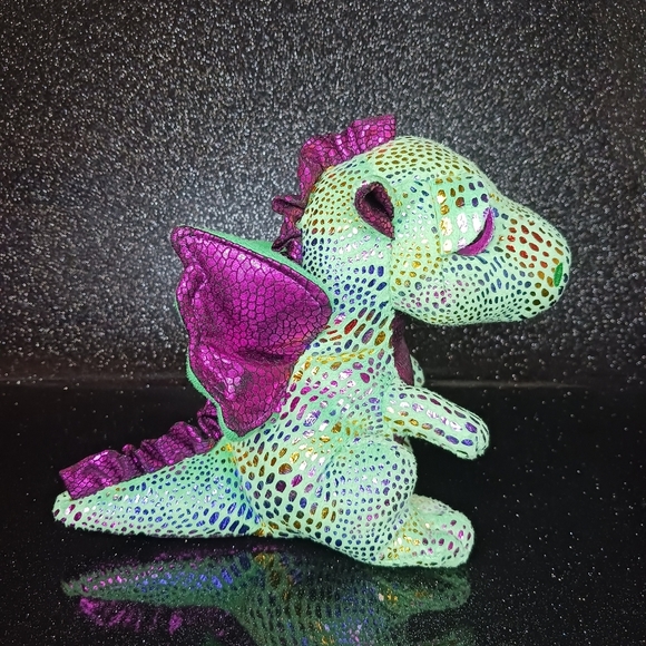 Ty Beanie Boos Cinder Green & Purple Sparkle Dragon. - Picture 3 of 8